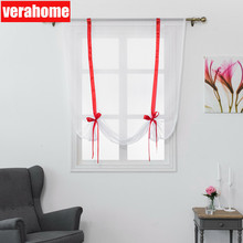 Verahome solid Roman curtains short kitchen valance curtains  sheer fabric panel modern curtains Treatments window Red ribbon 2024 - buy cheap