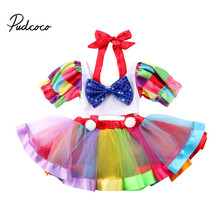 Детская одежда pudcoco для маленьких девочек, цветные укороченные топы с бантом и юбка на подтяжках, модные наряды для девочек на вечеринку, комплект одежды 2024 - купить недорого