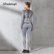 Conjunto de chándal de Yoga de talla grande de malla de gimnasio Fitness para ropa de mujer traje deportivo de manga larga Legging ropa de entrenamiento Ys062 2024 - compra barato