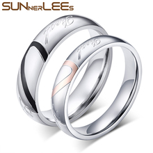 SUNNERLEES Fashion Jewelry Titanium Stainless Steel Couple Rings Rose Black Silver Color Love Heart Ring Men Women Lover CR-001 2024 - buy cheap