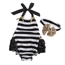 New Arrivels Newborn Baby Girl Clothes Striped Floral Romper Jumpsuit Sunsuit Outfit 2024 - buy cheap