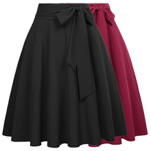 Belle Poque Skirts Women Vintage Solid Color High Waist Big Swing Knee Length Self-Tie Bow-Knot Embellished  A-Line Ladies Skirt 2024 - buy cheap