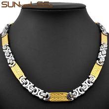 SUNNERLEES ювелирные изделия из нержавеющей стали ожерелье 9 мм Геометрическая Византийская звеньевая цепь серебряного цвета с золотым покрытием для мужчин женщин SC109 N 2024 - купить недорого
