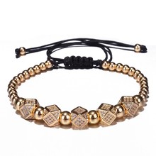 Geometric Faced Crystal Rivets Charms Bracelets For Women Men Copper Beaded Bracelets Male Accessories Pulseira Masculina 2024 - buy cheap