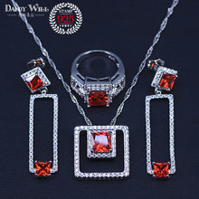 Bridal  Silver Color Jewelry Sets Red Cubic Zircon Earrings For Women Wedding Jewelry With Ring Pendant Necklace Set 2024 - buy cheap
