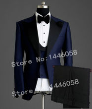 Novidade 2019 blazer padrinho de casamento terno masculino azul marinho blazer (jaqueta + calça + gravata + colete) 2024 - compre barato