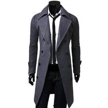 Мужское двубортное приталенное шерстяное пальто, утепленное длинное пальто из смешанной шерсти, верхняя одежда для зимы 2024 - купить недорого