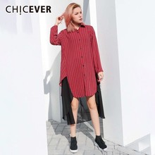 CHICEVER Spring Casual Striped Dress For Women Square Collar Long Sleeve Chiffon Hem Button Loose Slim Female Top Clothing New 2024 - buy cheap