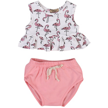 Newborn Baby Girls Summer Sleeveless Cotton Clothes Set Flamingo Printing Tops Vest+Briefs Bottom 2pcs Outfits 2024 - buy cheap
