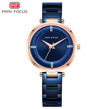 MINI FOCUS-reloj elegante de moda para mujer, correa de acero inoxidable azul, bisel rosa dorado, marca superior de lujo, relojes para mujer 2019 2024 - compra barato