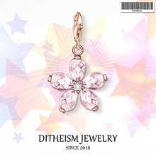 Pink Flower Charms Pendant,2018 Fashion Jewelry 925 Sterling Silver Romantic Gift For Women Girls Fit Bracelet Necklace Bag 2024 - buy cheap