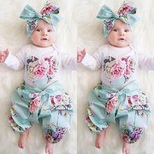 Newborn Infant Kid Baby Girls Boys Floral Casual Clothes 3pcs Jumpsuit Romper + Pants + Headband Outfits Lots A 2024 - buy cheap