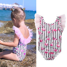 Summer Lovely Kids Girls Flamingo Printed Tulle Sleeve Swimwear Costume Swimsuit Backless Girl Sweet Bathing Suit Beachwear 2024 - buy cheap