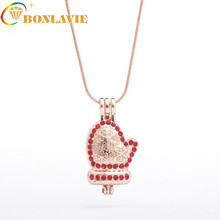 Fashion Perfume Essential Oil Diffuser Lovely Mini Gloves Pendant Snake Chain Necklace Full CZ For Women Gift Wholesale 2024 - buy cheap