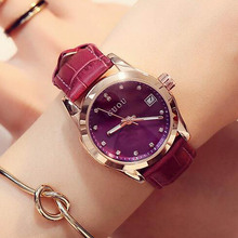 Guou relógio de pulso feminino luxuoso, pulseira em couro legítimo, relógio de quartzo casual para mulheres, calendário, relógio de pulso simples 2024 - compre barato