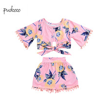 Pudcoco/Новинка; брендовая одежда для маленьких девочек; футболка; топы + шорты; комплект из 2 предметов 2024 - купить недорого