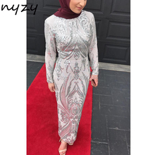 Женское вечернее платье с длинными рукавами NYZY MW1, серебряное вечернее платье в арабском стиле с принтом «хиджаб» и «Ислам», 2019 2024 - купить недорого