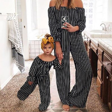 Family Clothes Mother and Daughter Matching Jumpsuit Mom Women Casual Off Shoulder Striped Long Sleeve Trouser Outfits New 2024 - buy cheap