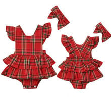 Conjunto de ropa para niña pequeña, Pelele de cuadros de Navidad, diadema, 2 uds. 2024 - compra barato