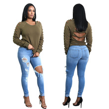 Women Denim Skinny Jeans High Waist Ripped Destroyed Pleated Hole Stretch Jeans Slim Blue Pencil Pants Plus Size  G3P7 2024 - buy cheap
