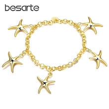 Pulseira com pingente de estrela do mar, bracelete feminino com pingente de bracelete, pulseiras bracelete de aço inoxidável b014 2024 - compre barato