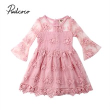 2019 Brand Floral Kid Infant Baby Girl 3/4 Bell Sleeve Dress New Princess Flower Pegeant Party Lace Tutu Mesh Dress Lovely 6M-5Y 2024 - buy cheap