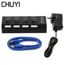 CHUYI-HUB de alta velocidad con 4 puertos USB 3,0, Cable Micro USB, interruptor LED de encendido/apagado con adaptador de corriente externo para UE/AU/US/UK 2024 - compra barato
