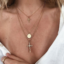 Gold Color Round Sequin Pendant Necklace Female Cross Pendants Necklaces for Women 2018 Fashion Jewelry Collier Femme 2024 - buy cheap