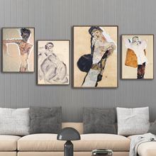 Impresión de decoración del hogar, lienzo, arte de pared, imagen, póster, pinturas, dibujos al óleo sin marco, Egon austriaco, esquiele, pintura de figura 2024 - compra barato