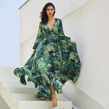 Multicolor Floral Print Belted Maxi Wrap Dress V Neck Long Sleeve Fit and Flare A Line Dress 2019 Women Spring Dresses Plus Size 2024 - buy cheap