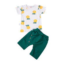 1-4 Years Baby Boys Set Pineapple Print Tops T-Shirt For Boy Short Sleeve T Shirt Boys Solid Yellow Green Shorts Boy Clothes Set 2024 - buy cheap