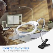 Lupa iluminada con Clip para escritorio, lámpara LED de lectura, lente grande con abrazadera, 2.5x 5x 2024 - compra barato