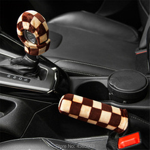 Car Handbrake Grips Car Gear Cover velvet Leopard print Gear Shift Knob Cover Hand Brake Cover Sleeve 2 in 1 Set Checkered flag 2024 - buy cheap