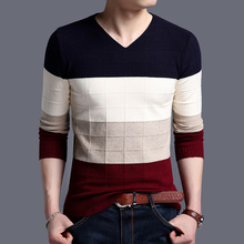 Mens Geometric Sweater Autumn Winter V Neck Striped Mens Sweater Slim Fit Men Argyle Pattern Christmas Mens Knitwear Sweaters 2024 - buy cheap