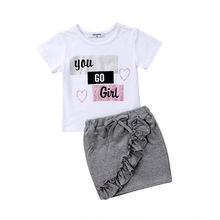 Комплект модной летней детской одежды из 2 предметов для маленьких девочек, футболка, платье с короткой юбкой, комплект одежды для маленьких девочек 2024 - купить недорого