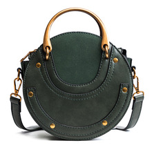 Fashion Round PU Leather Women Bag Rivets Circular Shoulder Messenger Bag Designer Crossbody Bag Mini Ladies Handbags Green 2024 - buy cheap