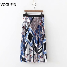 VOGUEIN New Womens Vintage Ethnic Check Floral Print Zipper Pleated Midi Skirt Wholesale 2024 - buy cheap