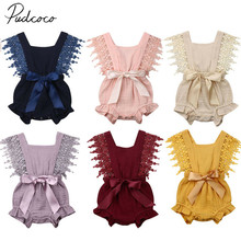 2019 Baby Summer Clothing Newborn Toddler Baby Girls Solid Lace Bodysuits Newborn Bow-knot Belt Jumpsuits Clothes Outfits 0-24M 2024 - buy cheap