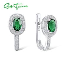 SANTUZZA Silver Earrings For Women 925 Sterling Silver Oval Green Crystal White Cubic Zirconia Stud Earrings Fashion Jewelry 2024 - buy cheap