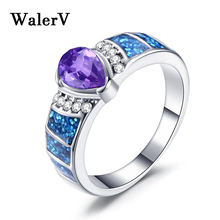 Conjunto de joias femininas walerv, joias com pingentes de zircônia de alta qualidade, imitação de anéis azul de opala de fogo, anel de pedra de cristal roxo 2024 - compre barato