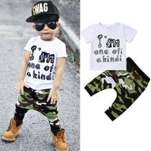 Moda 2 PCS Meninos Roupa Do Bebê Da Criança T-shirt Calças de Camuflagem Calças Compridas Verão Crianças Menino Roupas de Manga Curta Definir 1 -6 T 2024 - compre barato