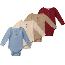 2019 Newborn Baby Girl Boy Long Sleeve Buttons One-Pieces Romper Jumpsuit Outfits Sunsuit Solid Color 2024 - buy cheap