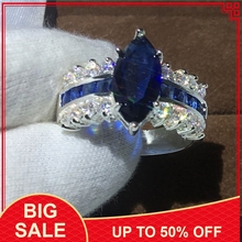Handmade Marquise Cut 5ct Blue AAAAA zircon Cz Silver color Engagement wedding band ring for women Jewelry 2024 - buy cheap