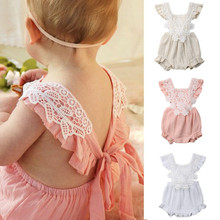 0-18M Newborn Baby Girls Lace Cotton Bodysuits Floral Applique Bodysuit Ruffle Fly Sleeve Backless Jumpsuit Baby Girl Sunsuits 2024 - buy cheap