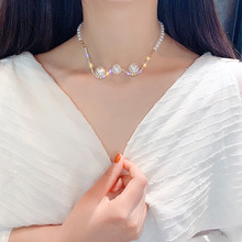 FYUAN Fashion Rhinestone Choker Necklaces for Women New Bijoux Simulated Pearl Ripple Necklaces Statement Jewelry Party Gifts 2024 - buy cheap
