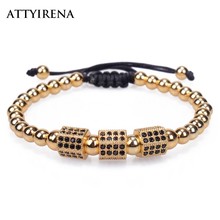 Fashionable Design Men Luxury Bracelet Hexagon Beads Micro Pave Black CZ Beads Cube Dice Macrame Braided Charm Bracelets 2024 - buy cheap