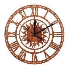 modern wall clock Round sun roman numerals creative wooden tree  wall clocks battery operated for living room decor 2024 - buy cheap
