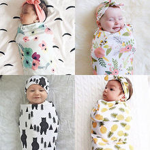 2019 Newborn Kids Baby Girls Boys Floral Swaddle Blanket Baby Sleeping Swaddle Muslin Wrap+ Headband Set Size 65CMX29CM 2024 - buy cheap