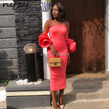 Nyzy c78 elegante vestido de noite curto coral cetim alargamento mangas compridas vestidos celebridade tapete vermelho africano vestido de festa 2019 2024 - compre barato