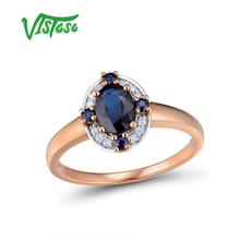 VISTOSO Gold Rings For Women Genuine 14K 585 Rose Gold Ring Sparkling Diamond Blue Sapphire Engagement Round Rings Fine Jewelry 2024 - buy cheap